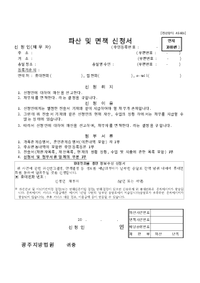 개인 파산/면책동시신청서 양식(광주지방법원용)